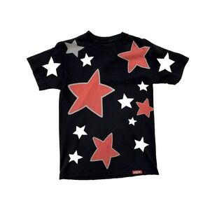 Dissizit! Shirt Mens Small Black Red Gray Stars All Over Graphic Made USA Y2K